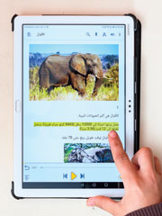 DAISYでは読みたいところをハイライト表示したり、音声で再生したりできる。文字の色や大きさ、背景色なども変えられ、さまざまな読書障害に対応する。