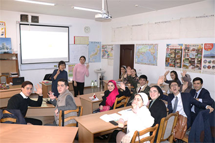 Teaching a Japanese class with local staff to train new Japanese language teachers.