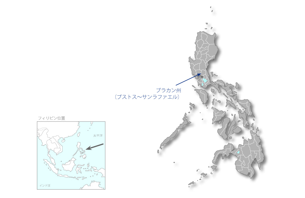 アンガット川灌漑用調整ダム護床改修計画の協力地域の地図