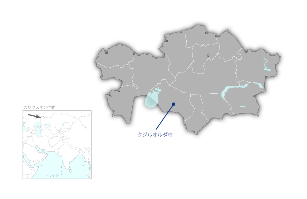 クジルオルダ市地域病院医療機材整備計画の協力地域の地図