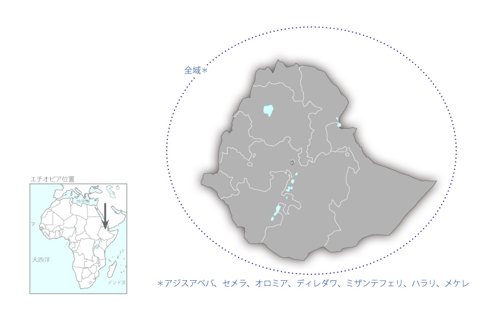 第二次遠隔地教育機材整備計画の協力地域の地図