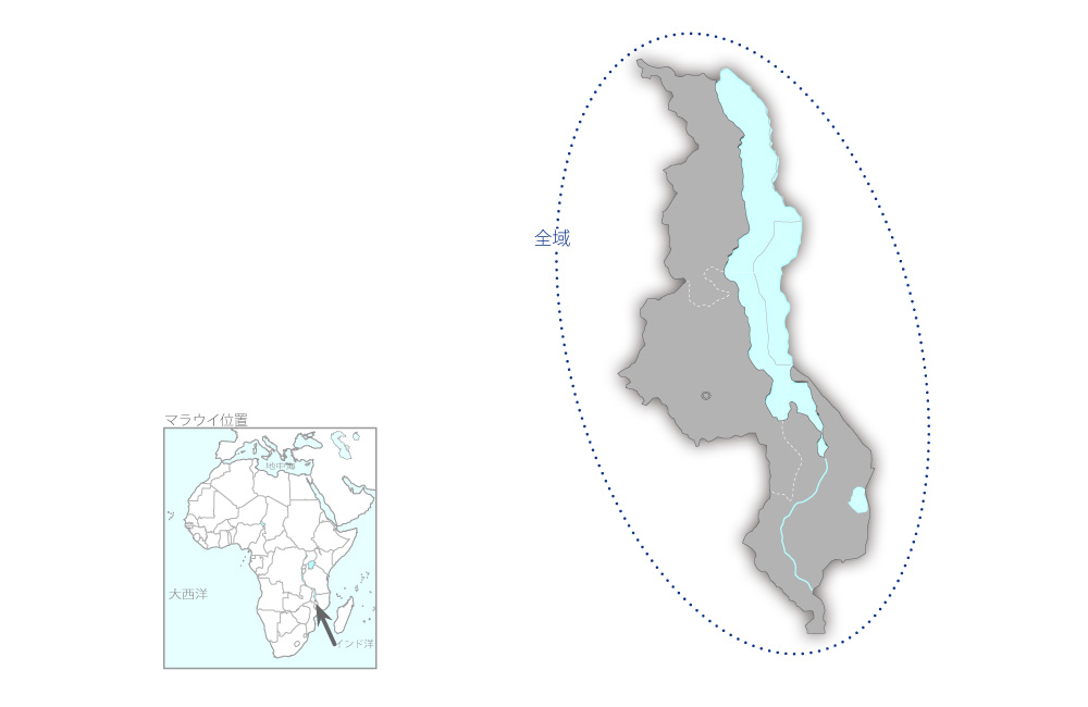 マラリア対策計画の協力地域の地図