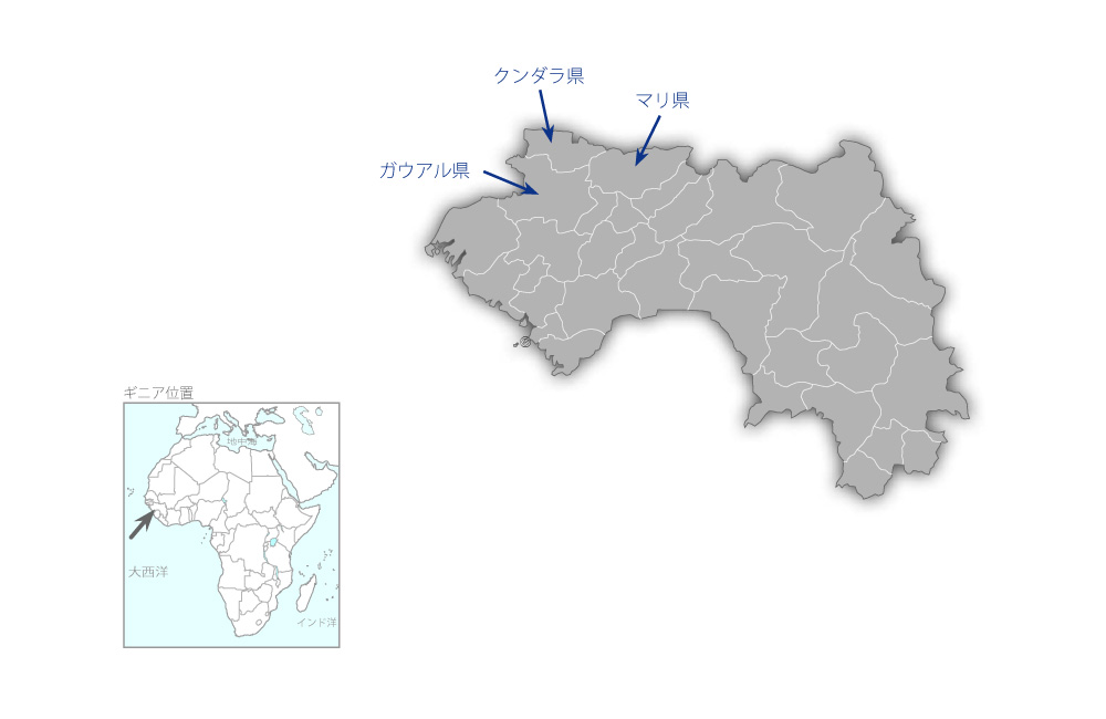 中部ギニア農村飲料水供給計画（第2期）の協力地域の地図