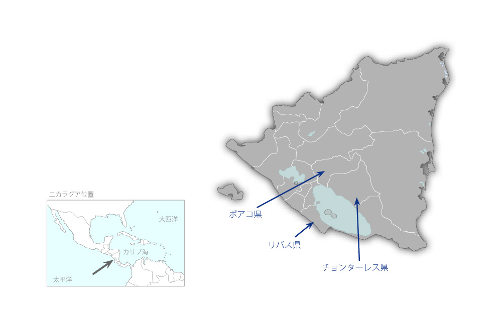 リバス県、ボアコ県及びチョンターレス県基礎教育施設建設計画（第1期）の協力地域の地図