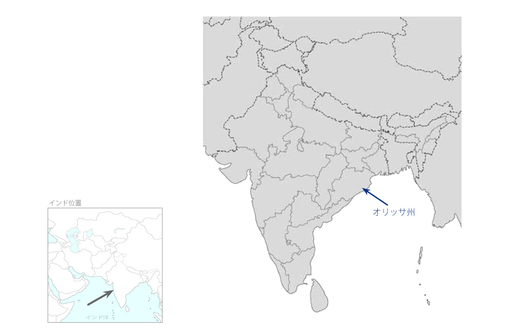 オリッサ州サダール・バルバイ・パテル小児医療大学院病院整備計画の協力地域の地図