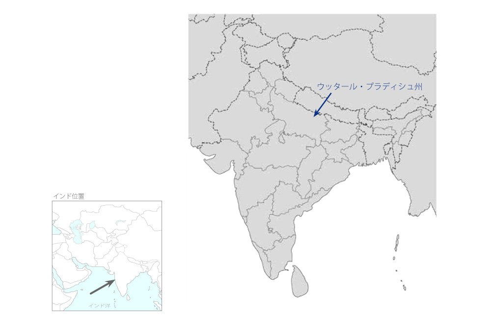 ウッタール・プラディシュ州地下水開発計画の協力地域の地図