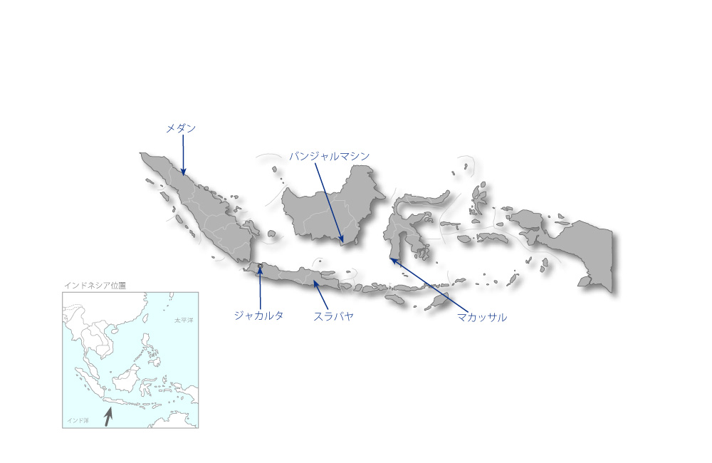 インドネシア地方貿易研修・振興センタープロジェクトの協力地域の地図