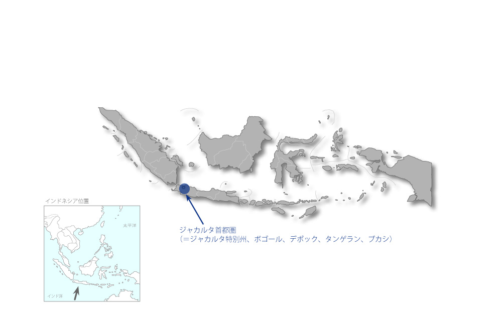 ジャカルタ首都圏流域水害軽減組織強化プロジェクトの協力地域の地図