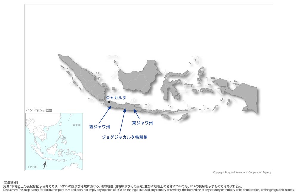 前期中等理数科教員研修強化プロジェクトの協力地域の地図