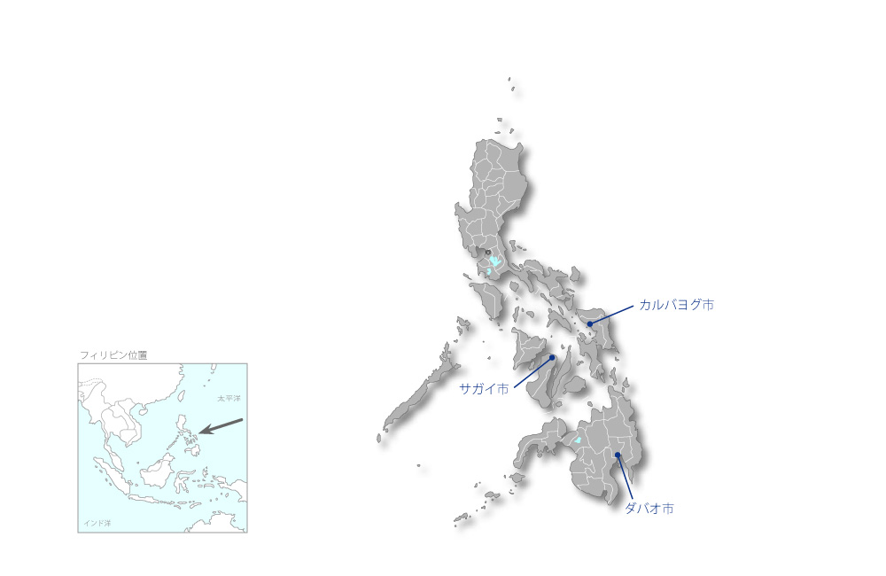 地方都市における適正固形廃棄物管理プロジェクトの協力地域の地図