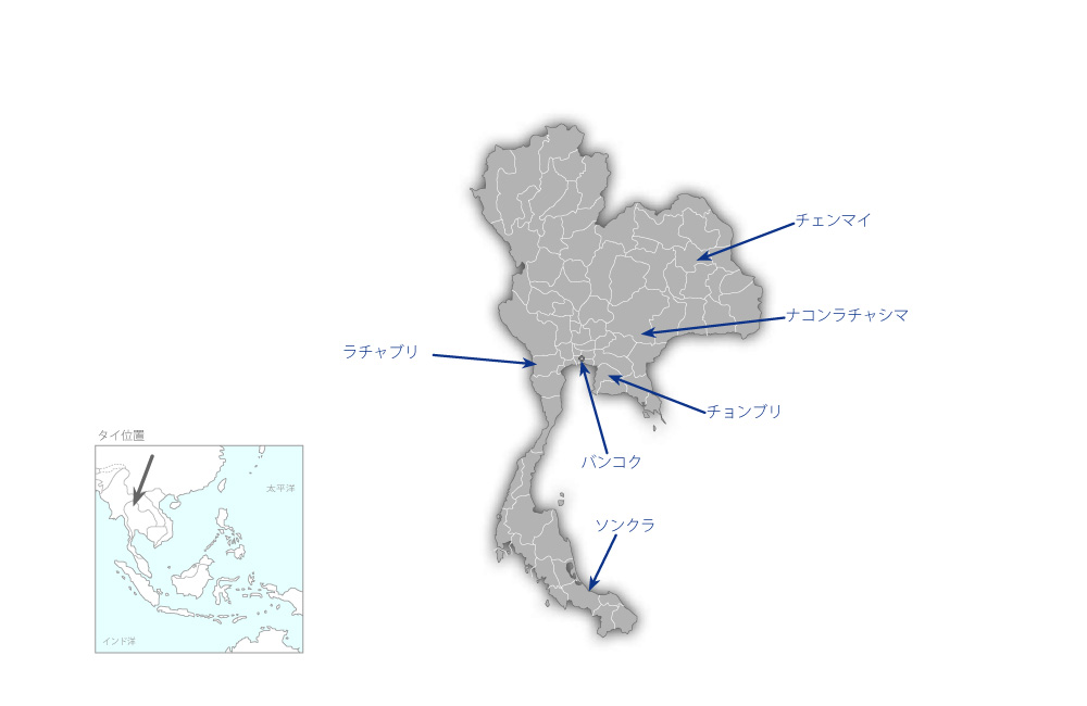 タイ教育用情報技術開発能力向上プロジェクトの協力地域の地図