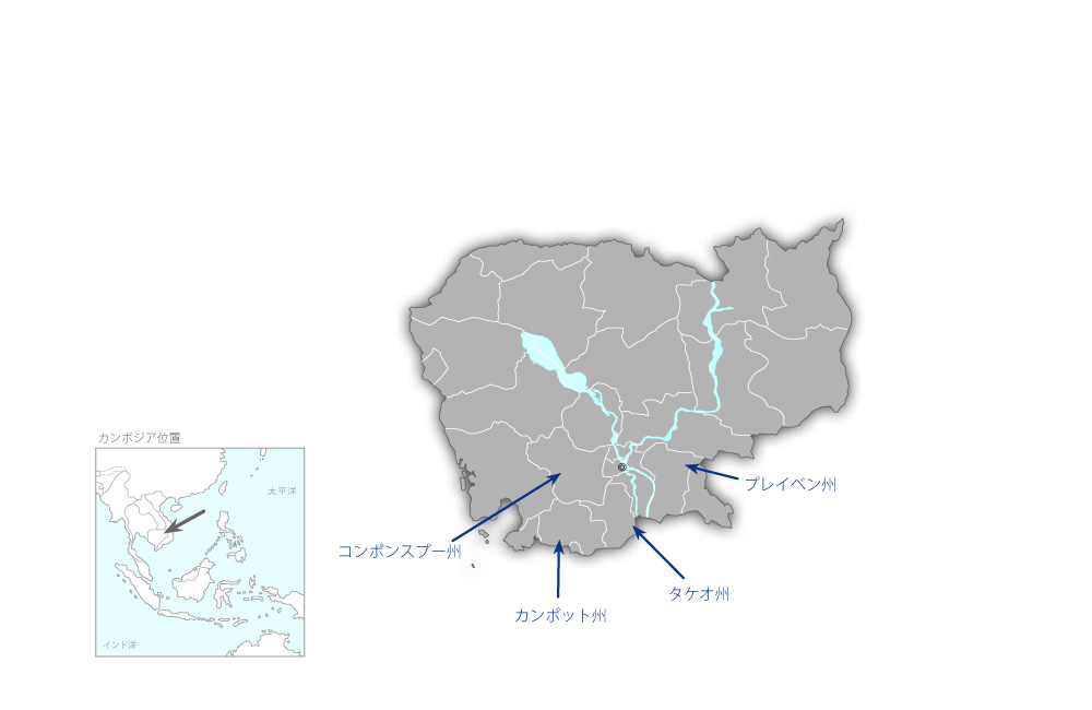 淡水養殖改善・普及プロジェクトの協力地域の地図