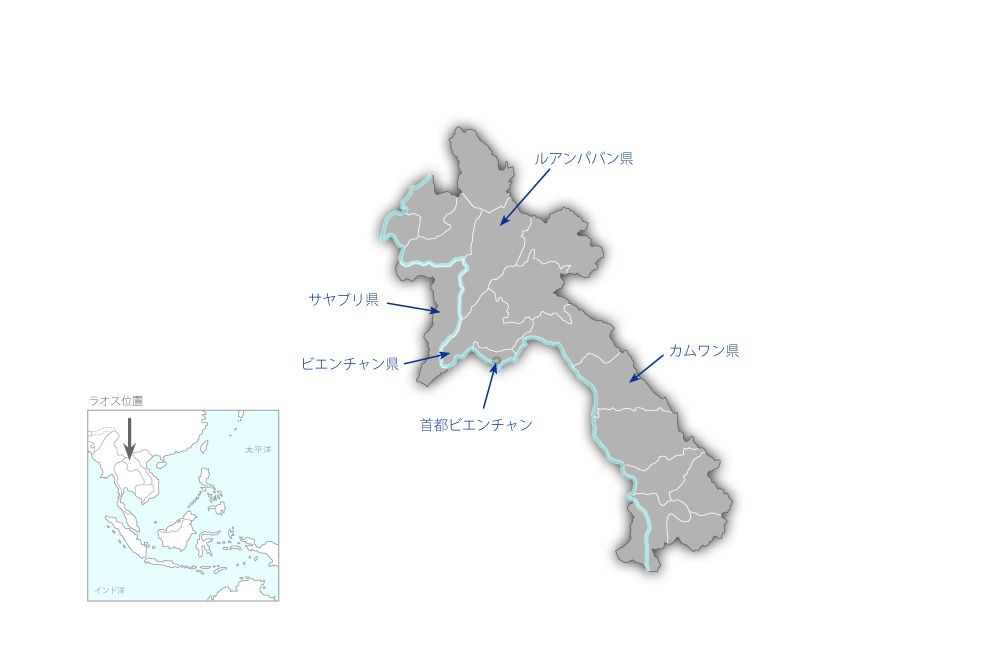 気象水文業務改善計画プロジェクトの協力地域の地図