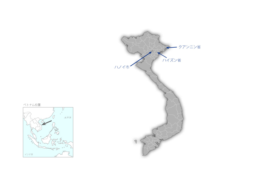 農業生産性向上のための参加型水管理推進計画プロジェクトの協力地域の地図