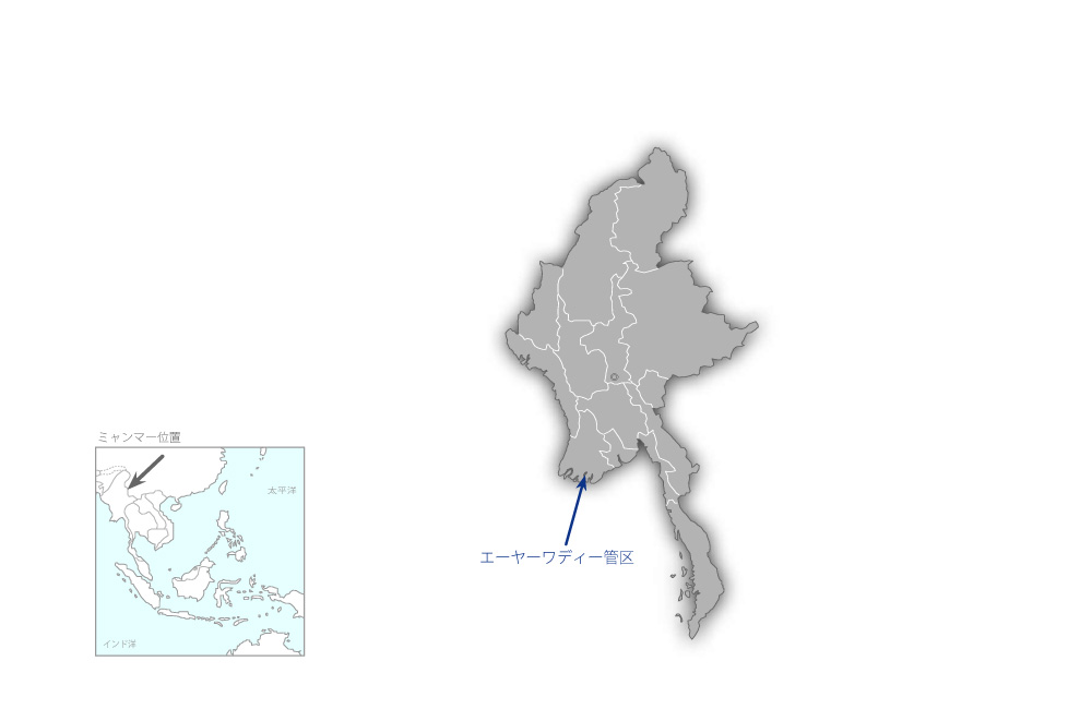 エーヤーワディ・デルタ住民参加型マングローブ総合管理計画プロジェクトの協力地域の地図