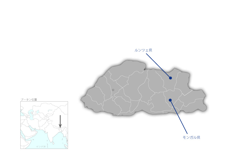 東部2県農業生産技術開発・普及支援計画プロジェクトの協力地域の地図