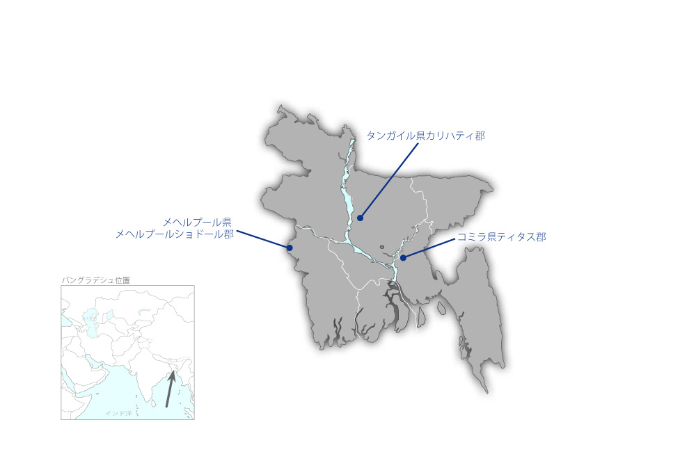 行政と住民のエンパワメントを通じた参加型農村開発プロジェクトフェーズ2の協力地域の地図