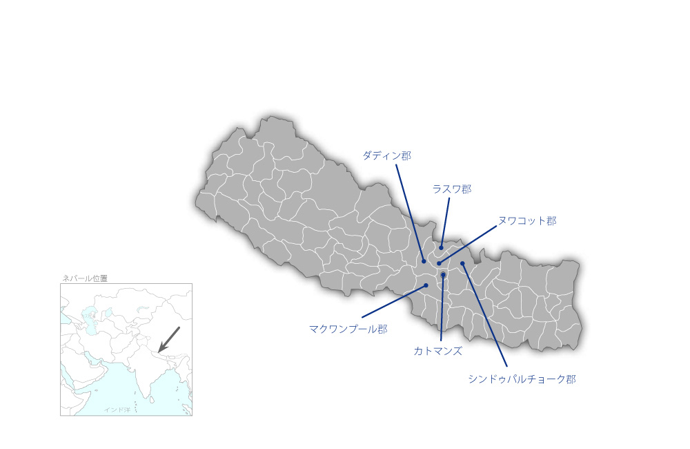 農業研修普及改善計画プロジェクトの協力地域の地図