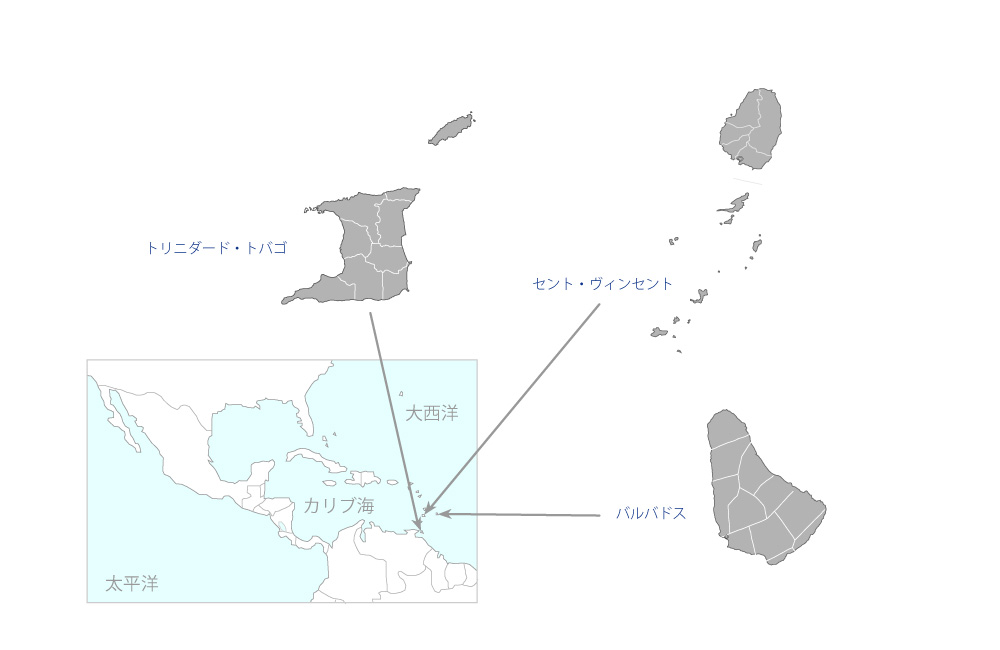バルバドスカリブ災害管理プロジェクトの協力地域の地図