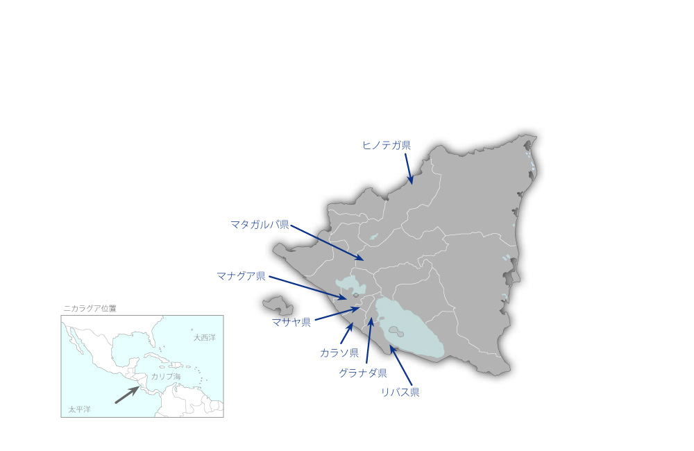 小規模農家のための持続的農業技術普及計画プロジェクトの協力地域の地図