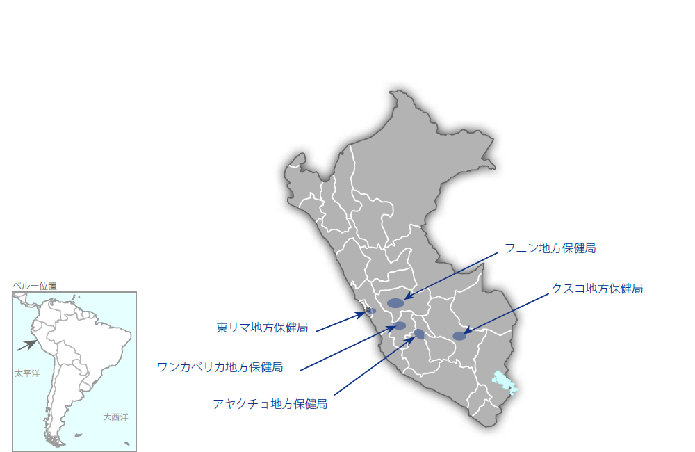 人権侵害及び暴力被害住民への包括的ヘルスケア強化プロジェクトの協力地域の地図