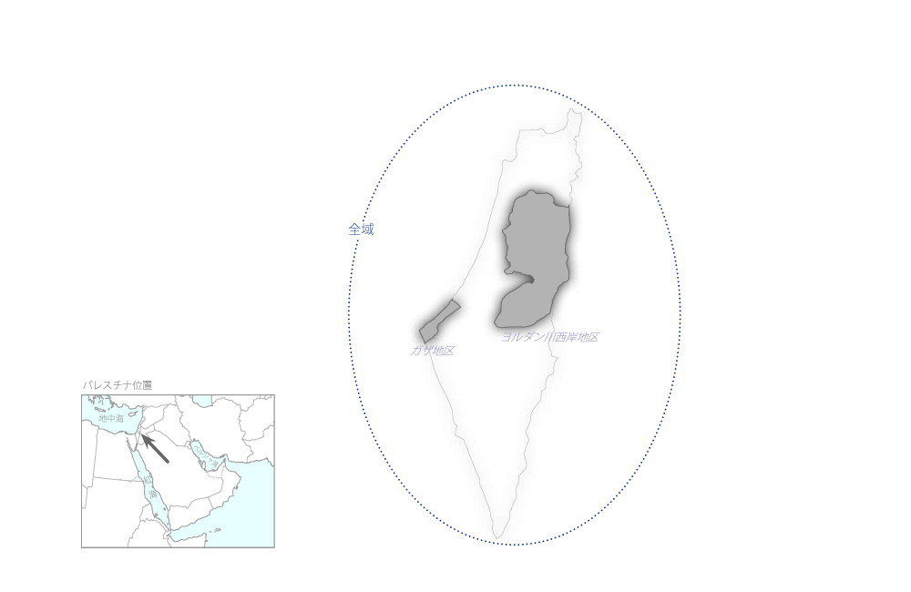 パレスチナ母子保健に焦点を当てたリプロダクティブヘルス向上プロジェクトの協力地域の地図
