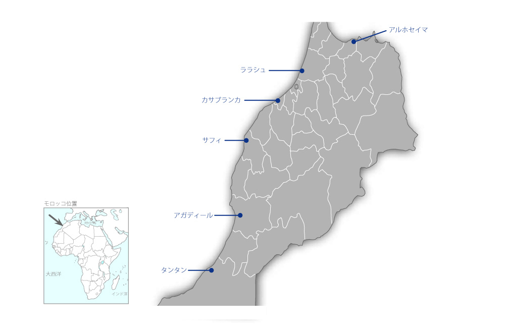 零細漁業改良普及システム整備計画プロジェクトの協力地域の地図