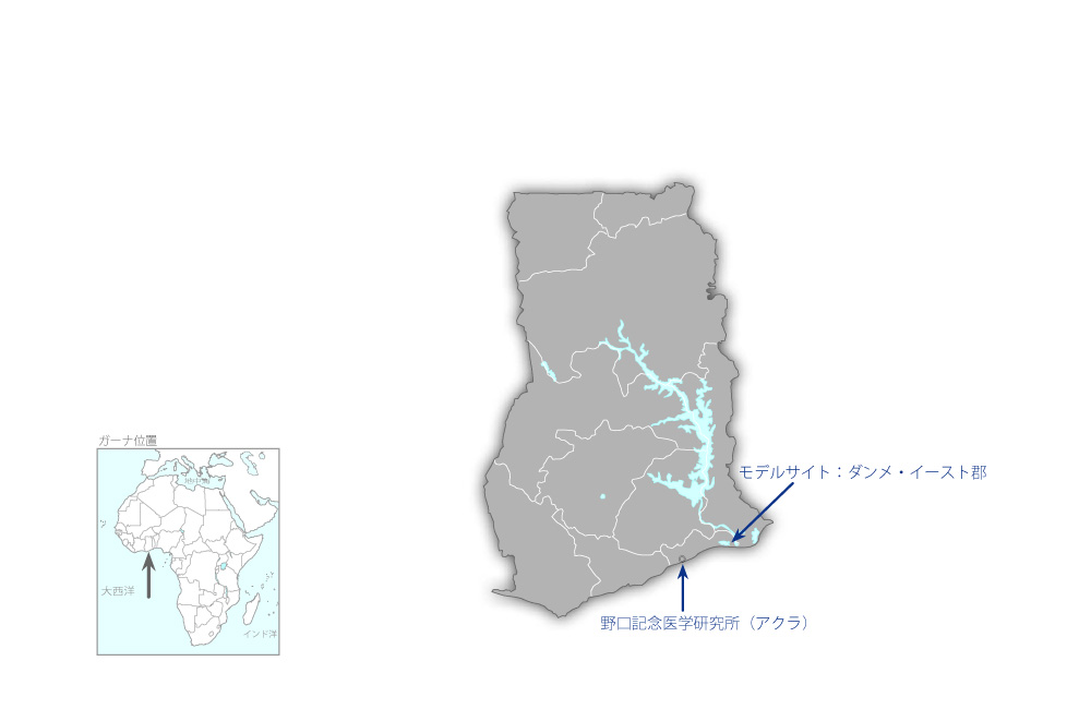 国際寄生虫対策西アフリカセンタープロジェクトの協力地域の地図