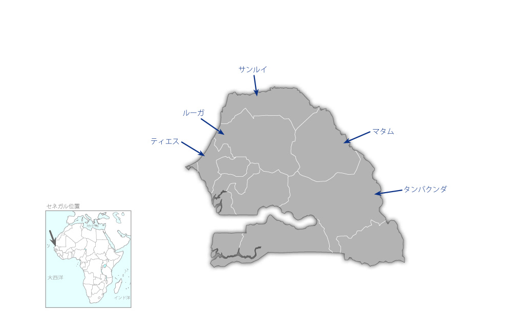 安全な水とコミュニティ活動支援計画プロジェクトの協力地域の地図