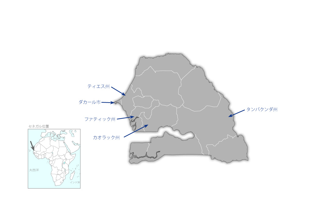 保健人材開発促進プロジェクトの協力地域の地図