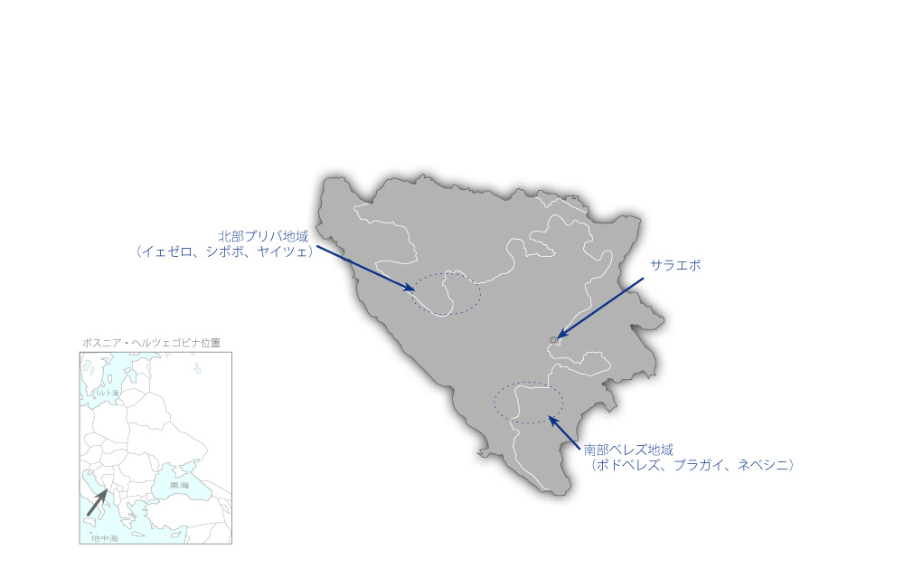 エコツーリズムを中心とする持続可能な地域振興プロジェクトの協力地域の地図