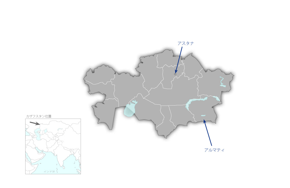 カザフスタン日本人材開発センタープロジェクト（フェーズ2）の協力地域の地図