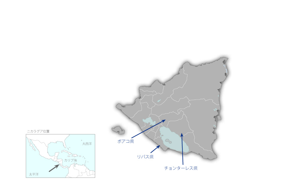 リバス県、ボアコ県及びチョンターレス県基礎教育施設建設計画（第2期）の協力地域の地図