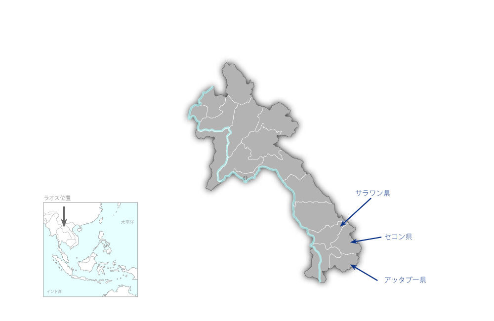 南部3県におけるコミュニティ・イニシアティブによる初等教育改善プロジェクトの協力地域の地図