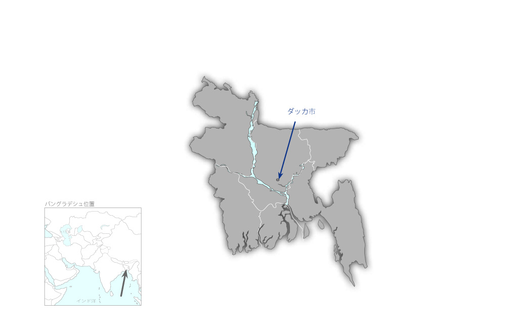 第二次ダッカ市雨水排水施設整備計画の協力地域の地図