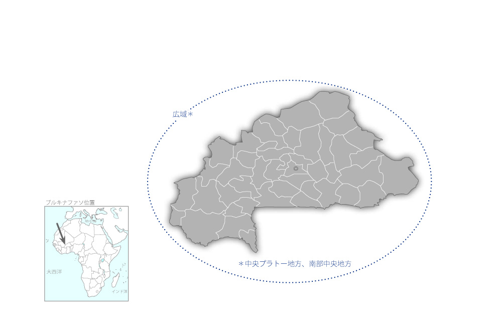 中央プラトー地方給水施設管理・衛生改善プロジェクトの協力地域の地図