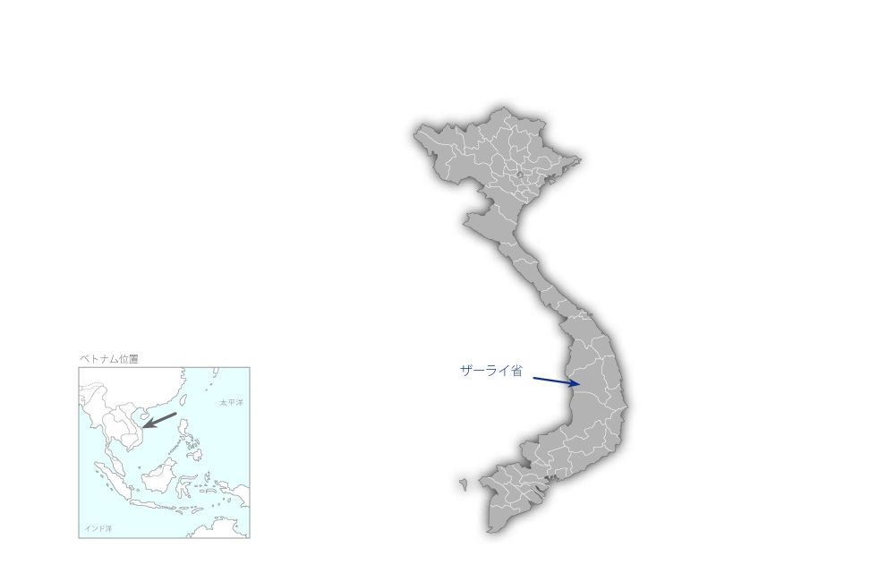 中部高原地域における貧困削減のための参加型農業農村開発能力向上計画プロジェクトの協力地域の地図