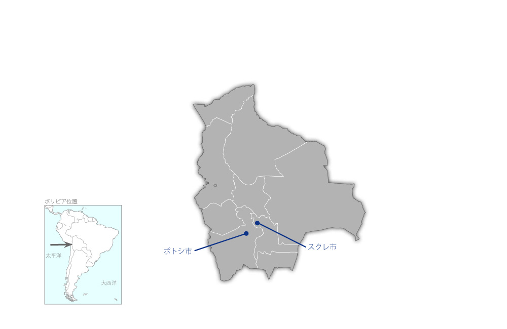 ポトシ市及びスクレ市教育施設建設計画の協力地域の地図