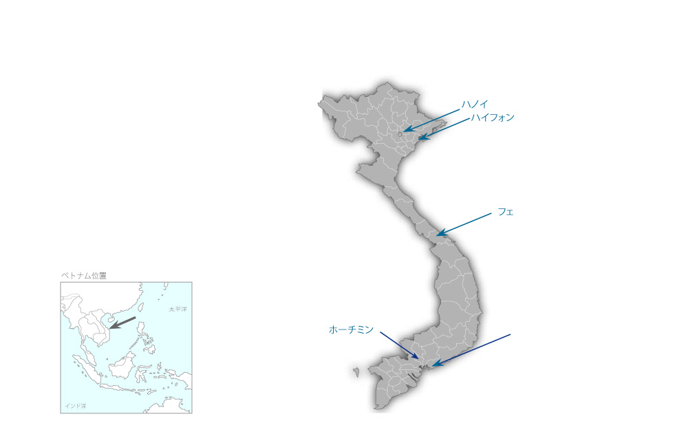 全国水環境管理能力向上プロジェクトの協力地域の地図