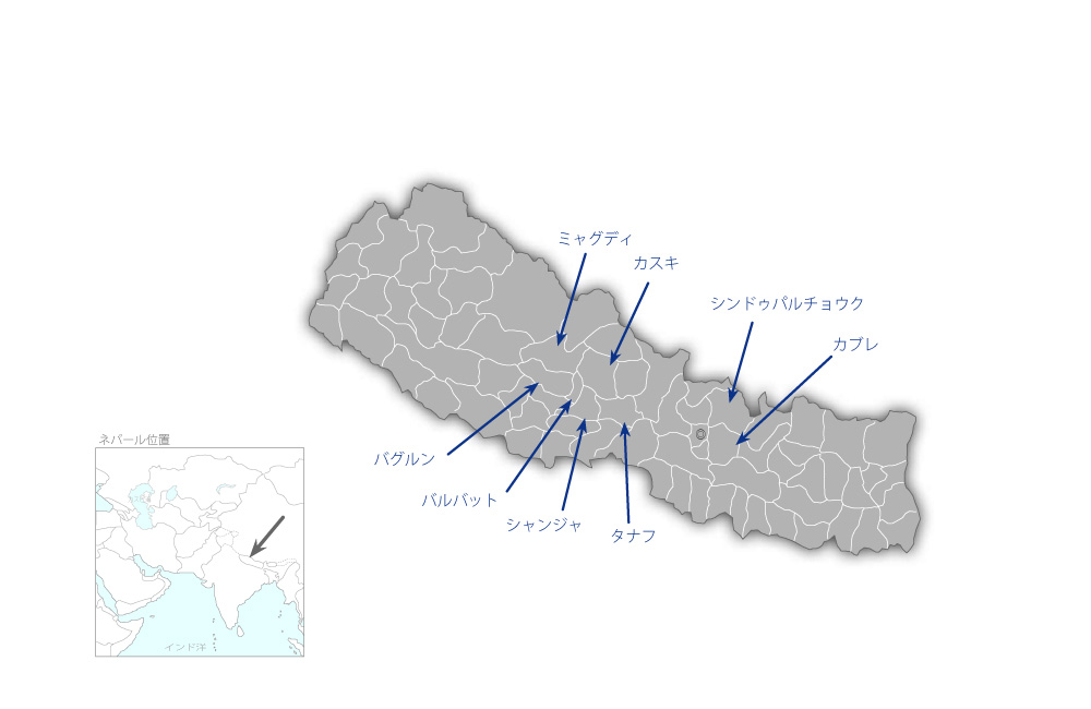 地方行政強化を通じた流域管理向上プロジェクトの協力地域の地図