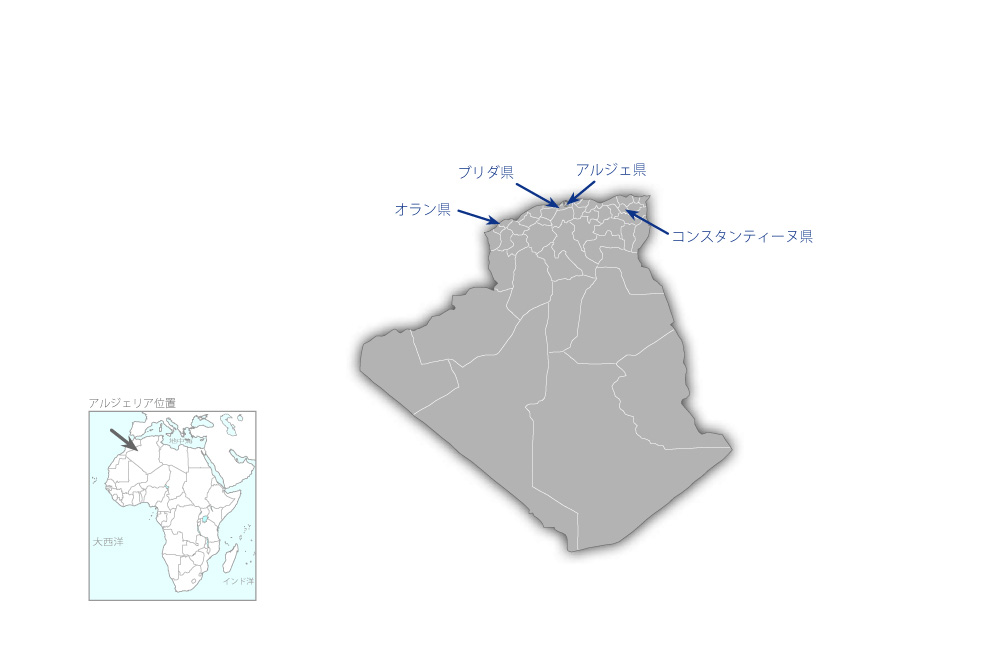 環境モニタリングキャパシティ・ディベロップメントプロジェクトフェーズ2の協力地域の地図