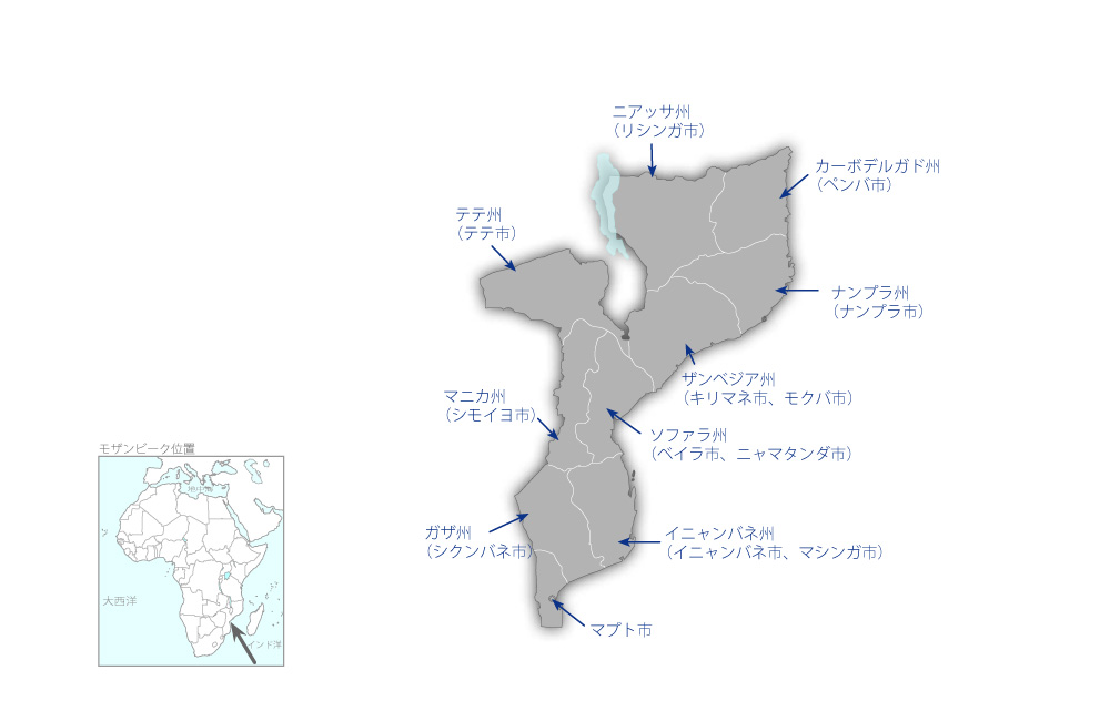 保健人材養成機関施設及び機材拡充計画の協力地域の地図