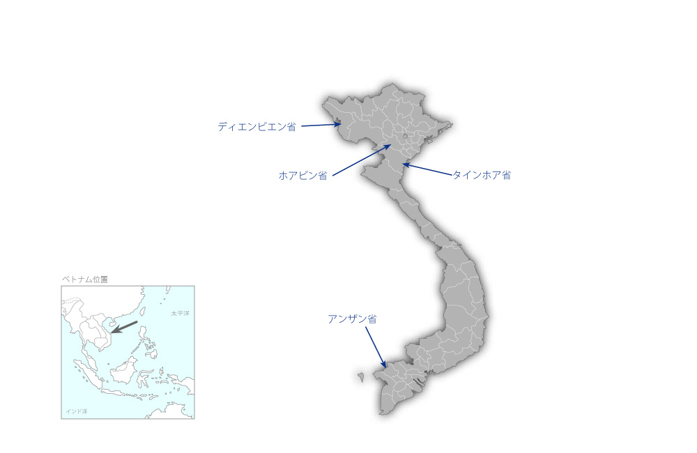 母子健康手帳全国展開プロジェクトの協力地域の地図