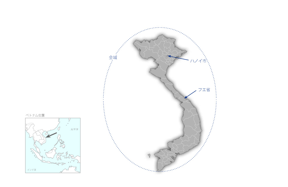 都市廃棄物総合管理能力向上プロジェクトの協力地域の地図