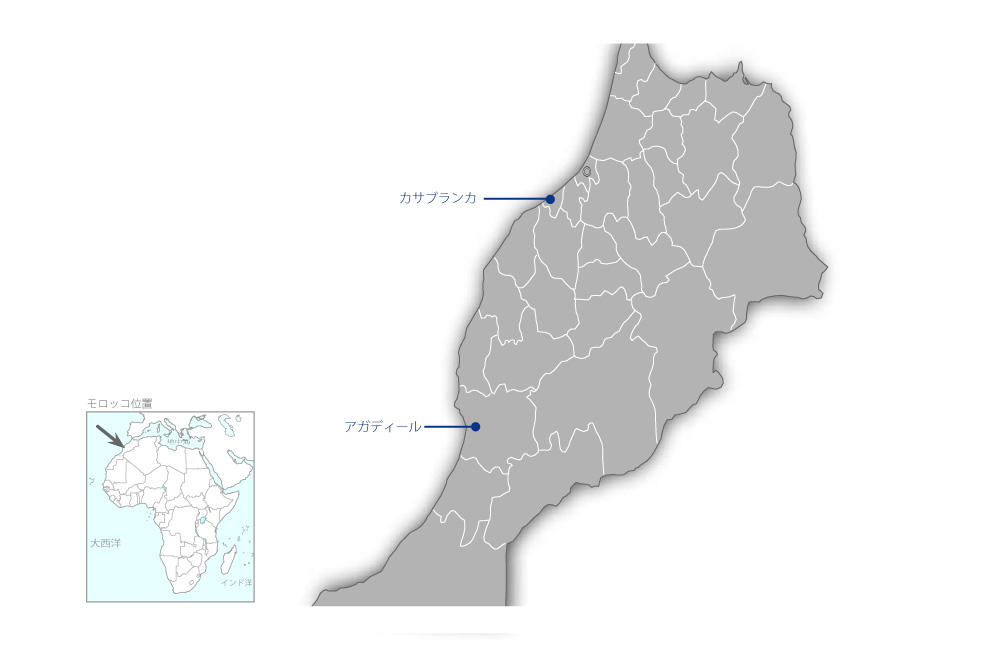 小型浮魚資源調査能力強化プロジェクトの協力地域の地図