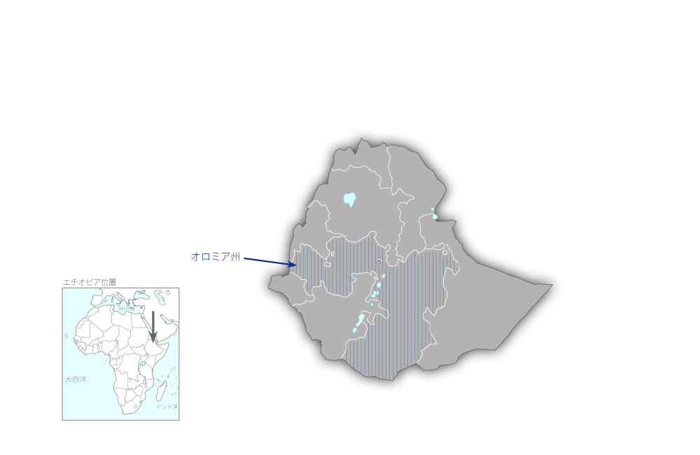 オロミア州地方政府マルチセクター計画・予算策定支援プロジェクトの協力地域の地図