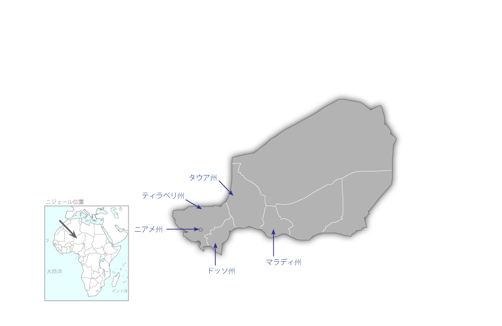 サヘル地域における貯水池の有効活用と自律的コミュニティ開発プロジェクトの協力地域の地図