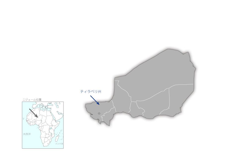ティラベリ州ギニアウォーム撲滅対策飲料水供給計画の協力地域の地図