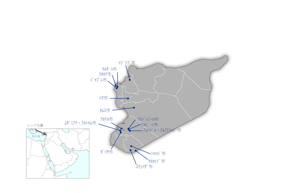 第二次地方都市廃棄物処理機材整備計画の協力地域の地図