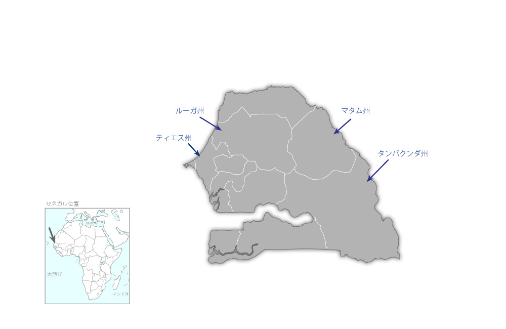 タンバクンダ州給水施設整備計画の協力地域の地図